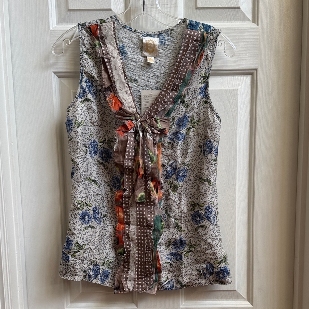 Source Unknown Multicolor Floral Blouse with Bow